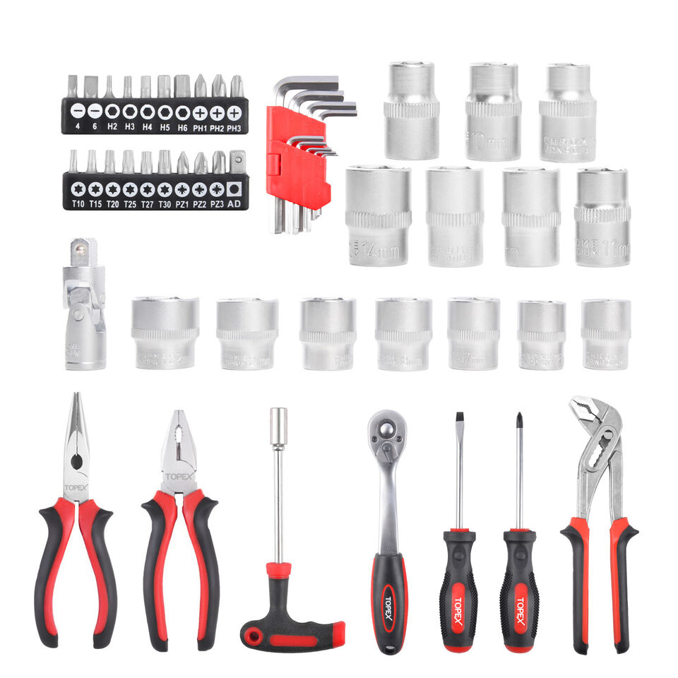 TOPEX 52-Piece Hand Tool Kit Portable Home/Auto Repair Set w/ Storage Case