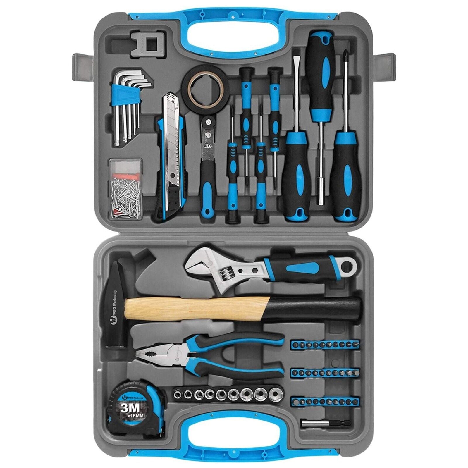 60PCS Household Hand Tool Set Kit with Plastic Storage Case