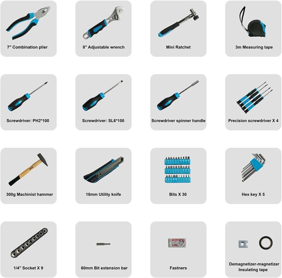 60PCS Household Hand Tool Set Kit with Plastic Storage Case