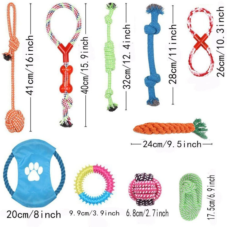 10PC Dog Braided Rope Toys Pet Puppy Chew Bite Toy Gift Tough Cotton Clean Teeth