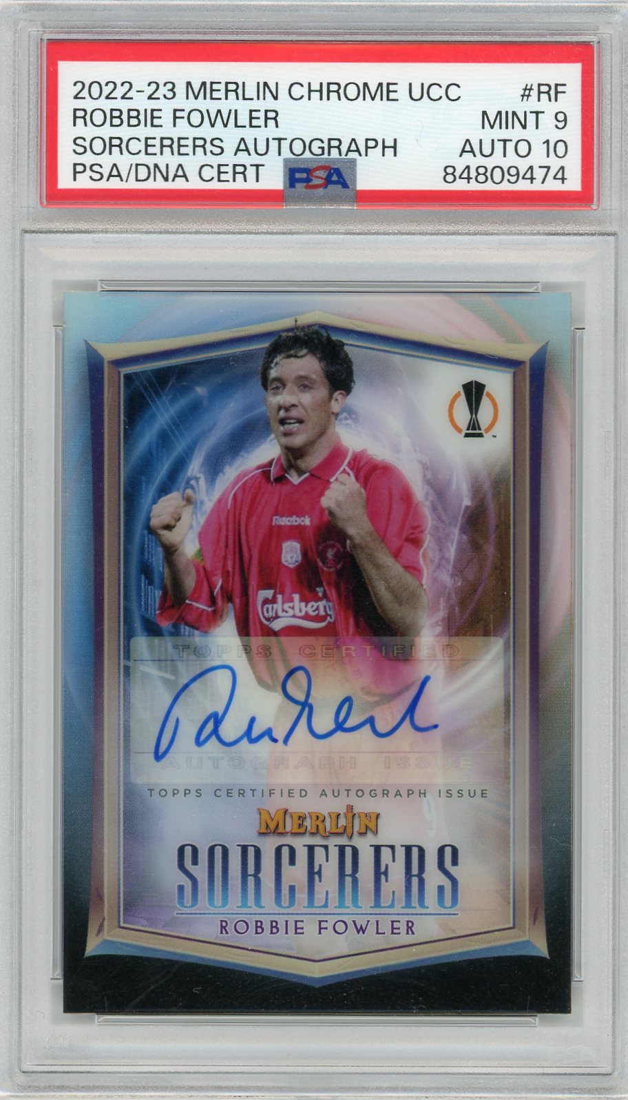 PSA 9 Liverpool Robbie Fowler // 2022-2023 Merlin Chrome // AUTO 10