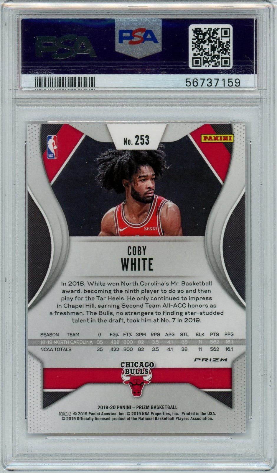 PSA 9 Coby White // Red white blue prizm // 2019 Panini Prizm #253