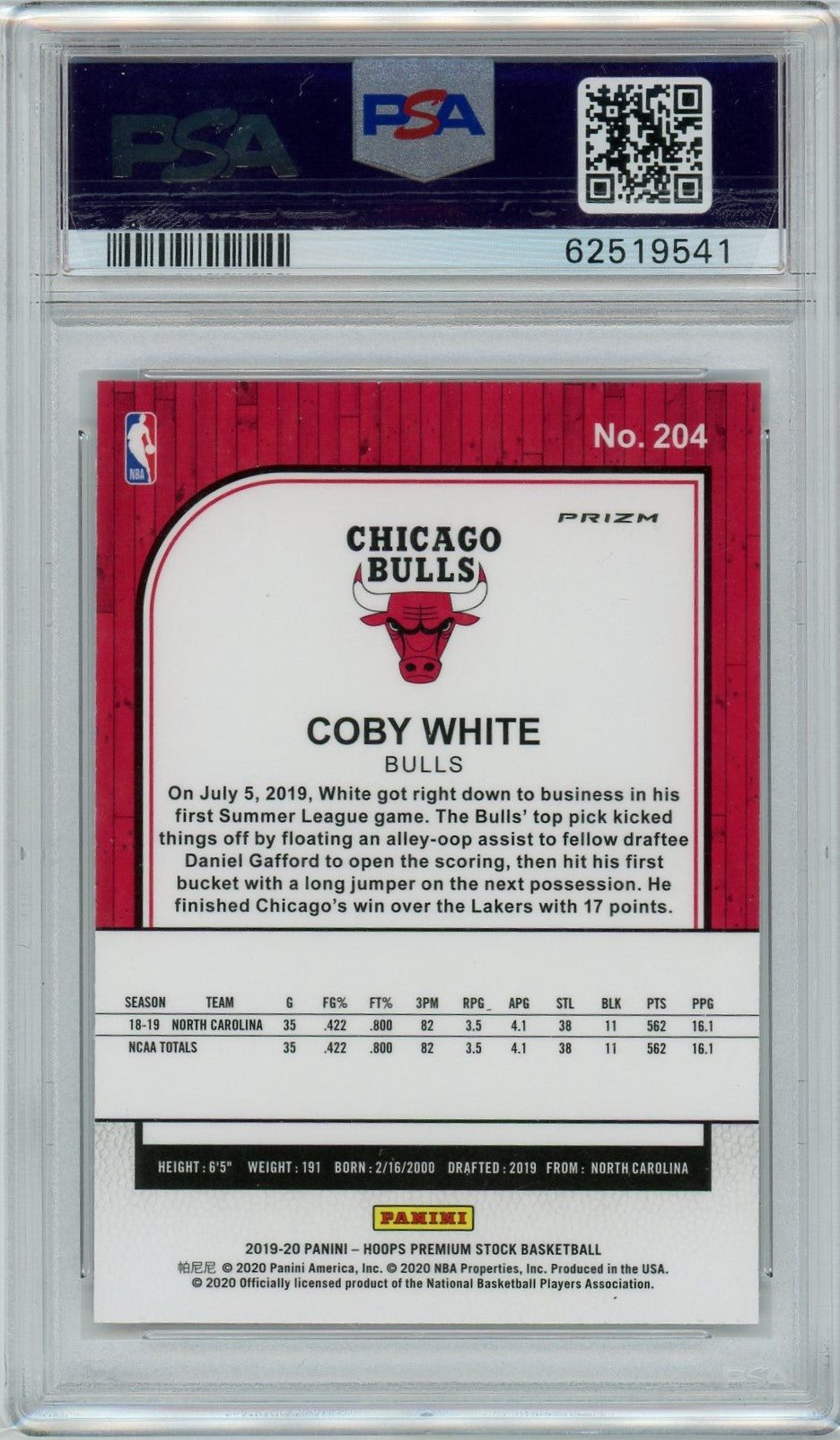 PSA 9 Coby White // Flash // 2019 Hoops Premium Stock #204
