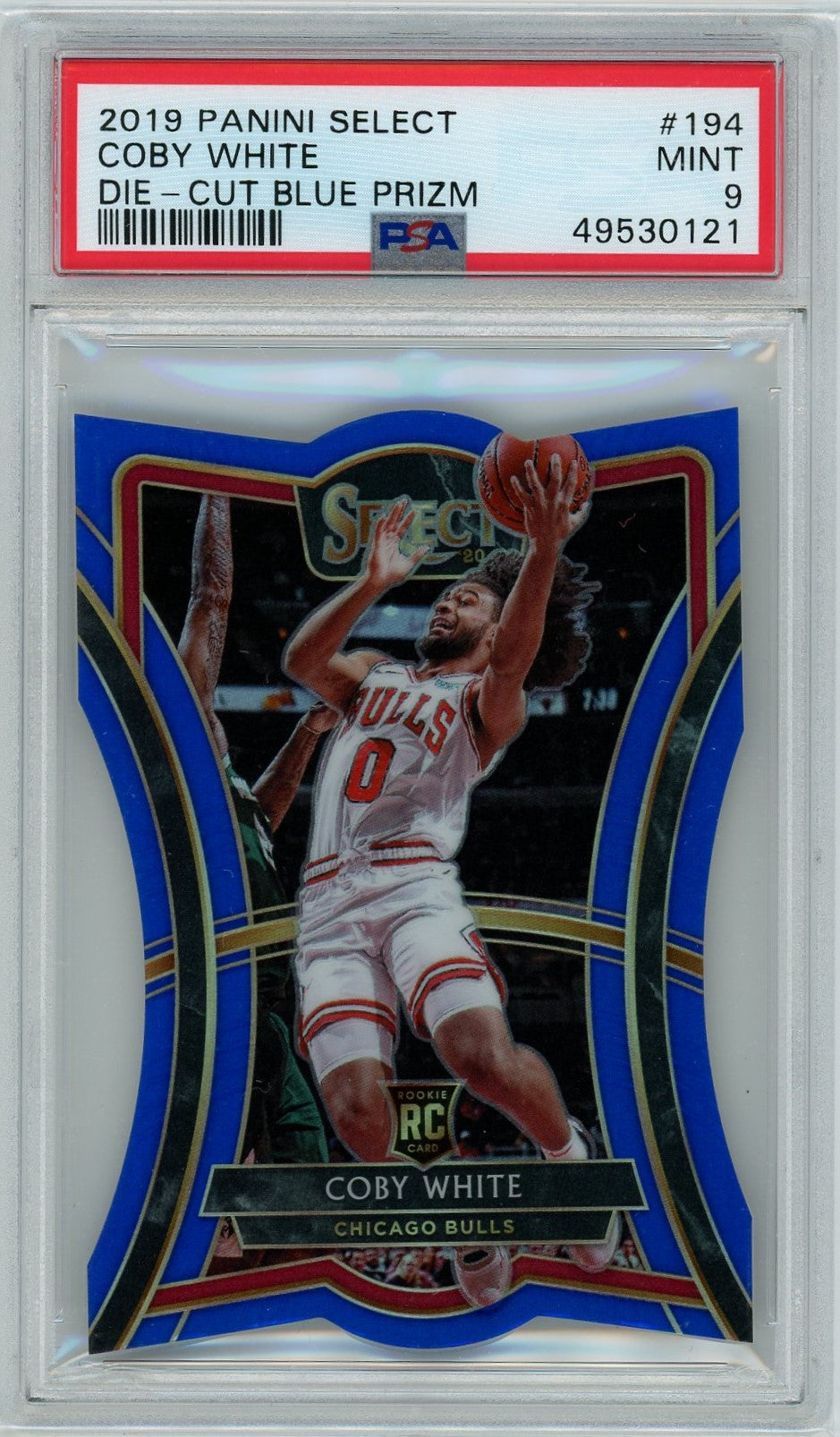 PSA 9 Coby White // Die-cut Blue Prizm // 2019 Panini Select #194