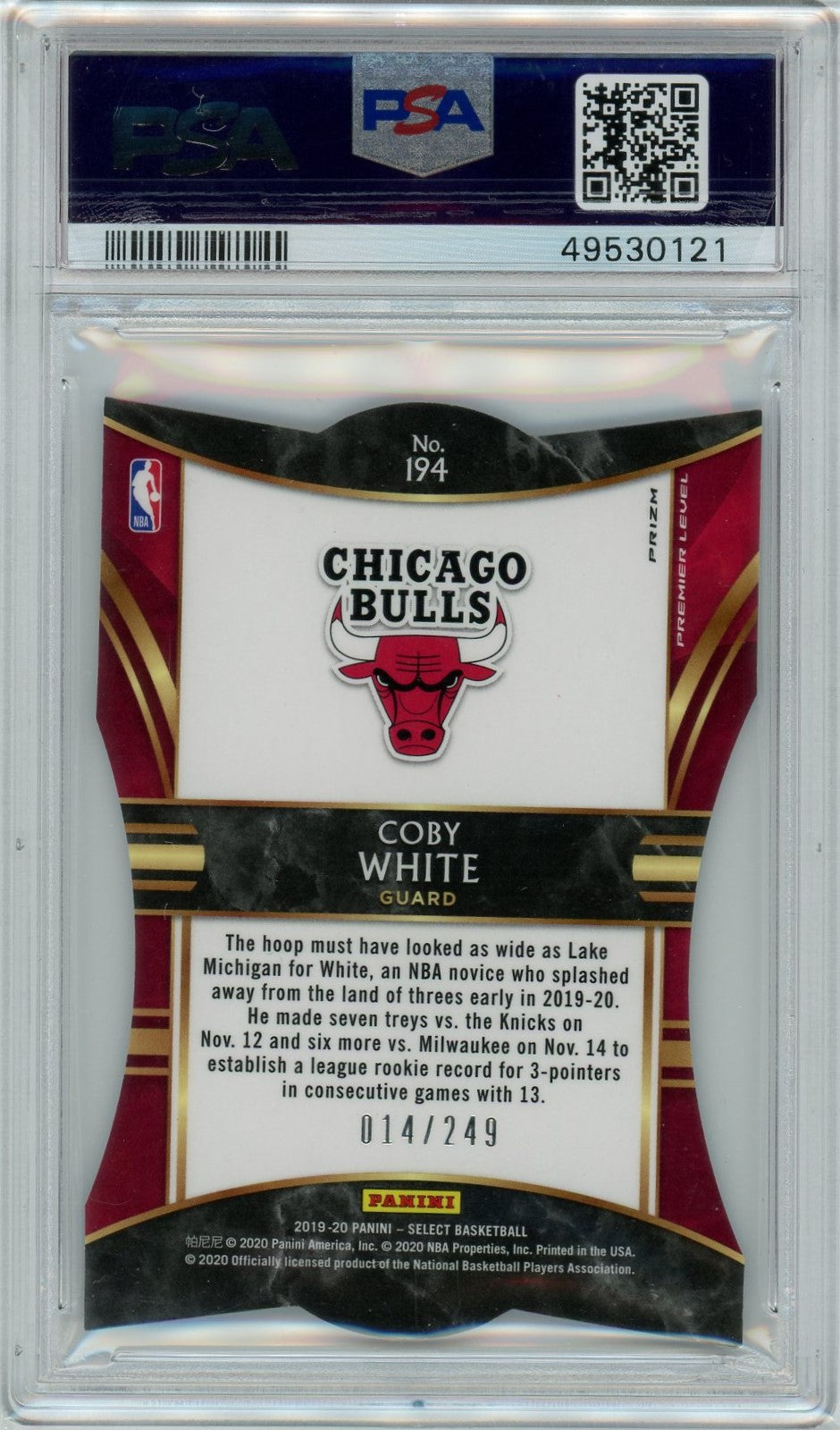 PSA 9 Coby White // Die-cut Blue Prizm // 2019 Panini Select #194