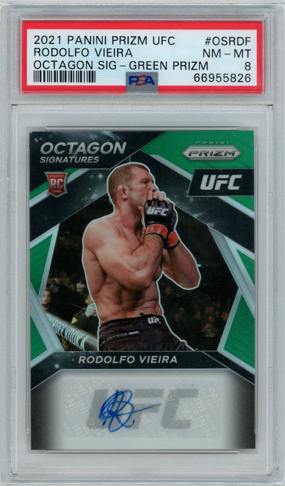 PSA 8 Rodolfo Vieira // Octagon Signature - Green Prizm // 2021 Panini Prizm UFC #OSRDF