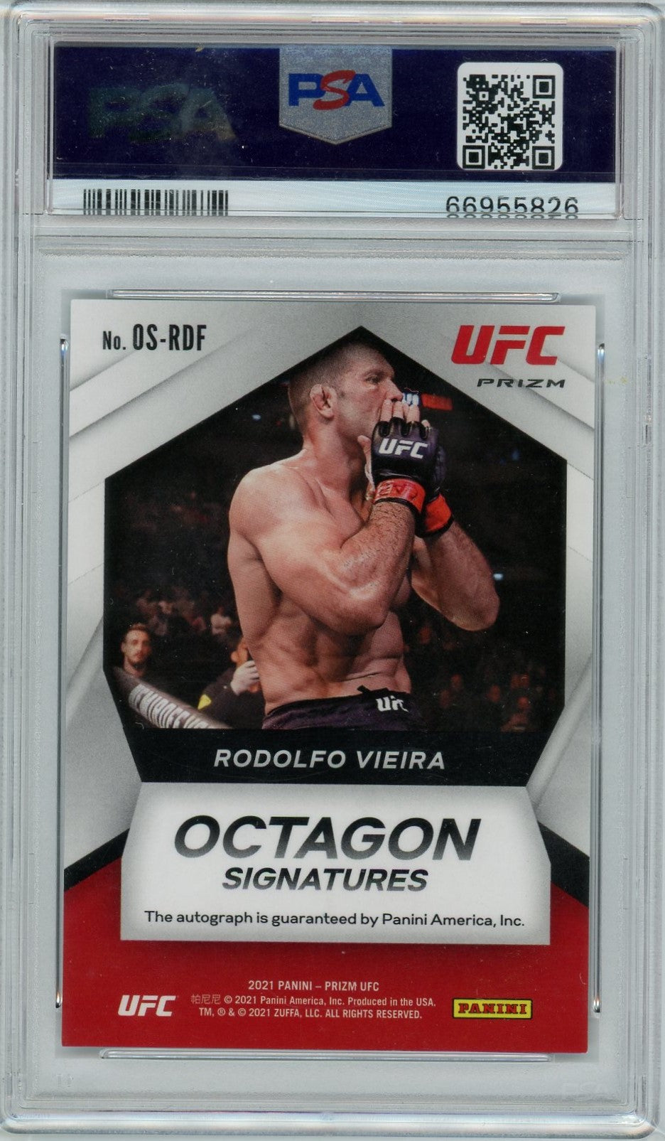 PSA 8 Rodolfo Vieira // Octagon Signature - Green Prizm // 2021 Panini Prizm UFC #OSRDF