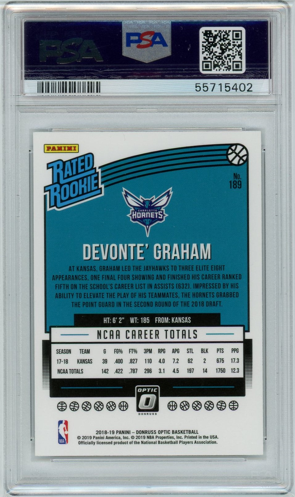 PSA 9 Devonte Graham // 2018 Panini Donruss Optic #189