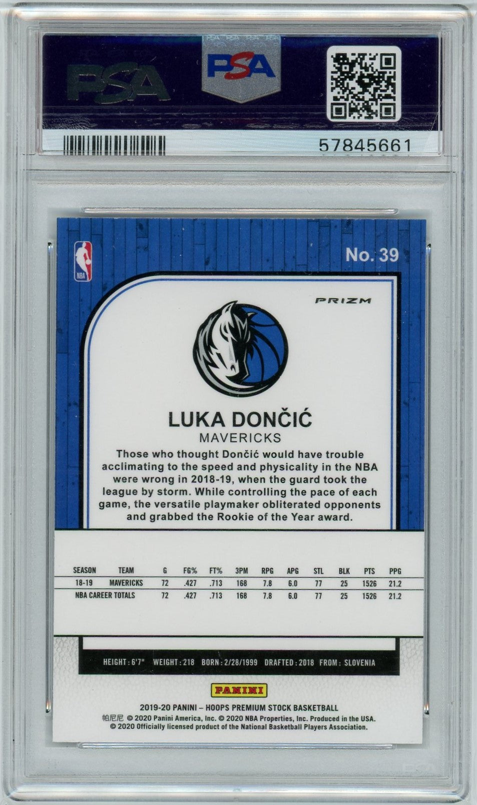 PSA9 Luka Doncic // Pulsar // 2019 Hoops Premium Stock #39