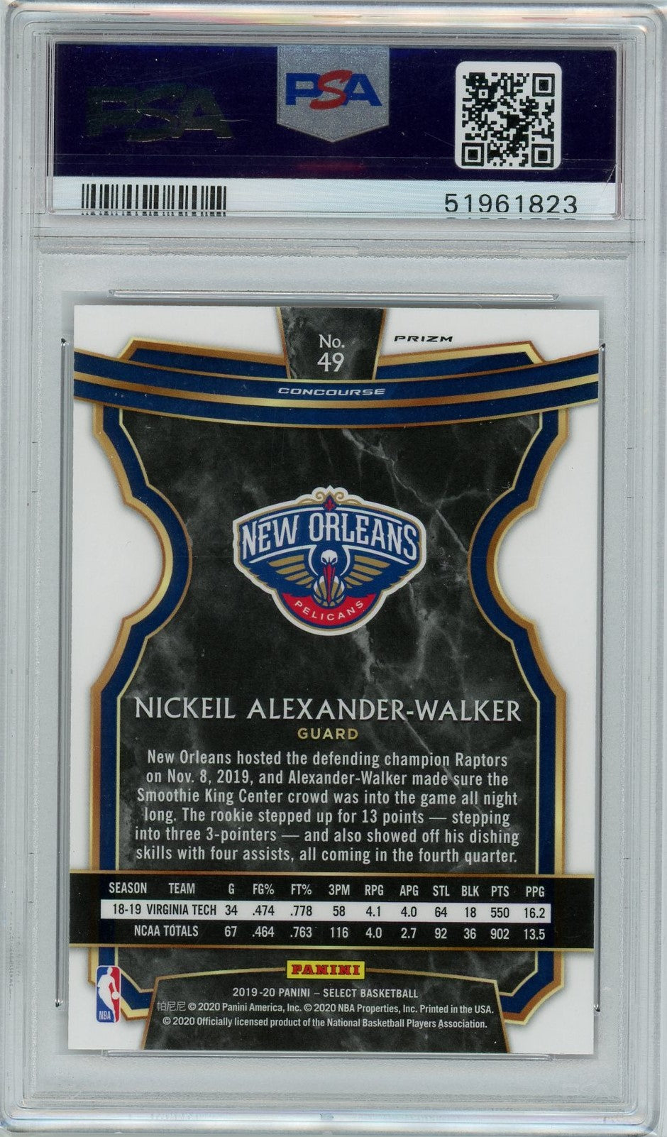 PSA 9 Nickeil Alexander Walker // Red Wave // 2019 Panini Select #49