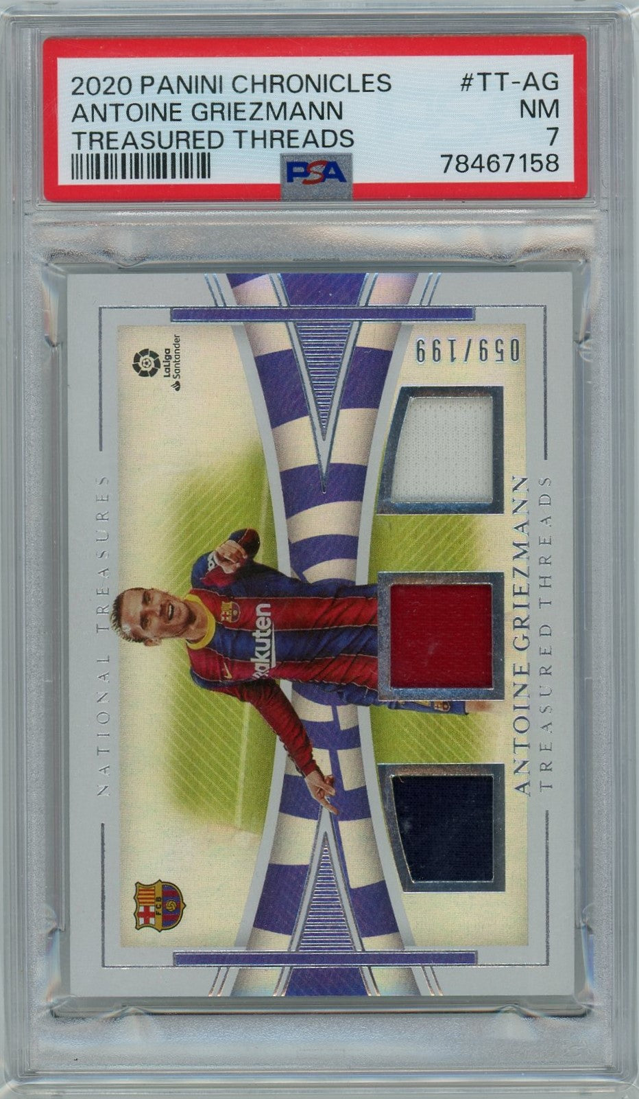 PSA 7 Antoine Griezmann // Treasured Threads // 2020 Panini Chronicles #TT-AG