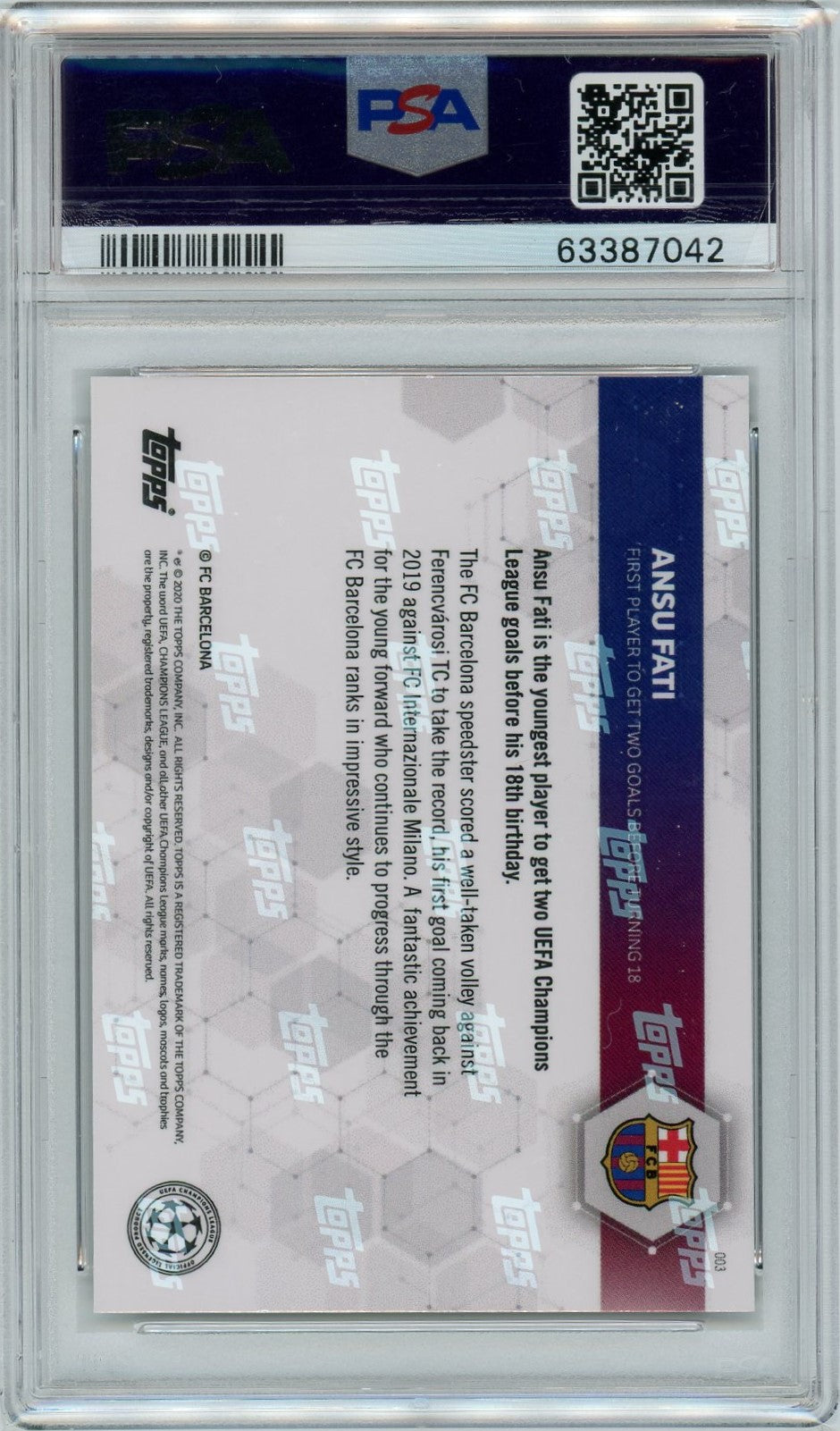 PSA 10 Ansu Fati // 2020-21 Topps Now UCL #003