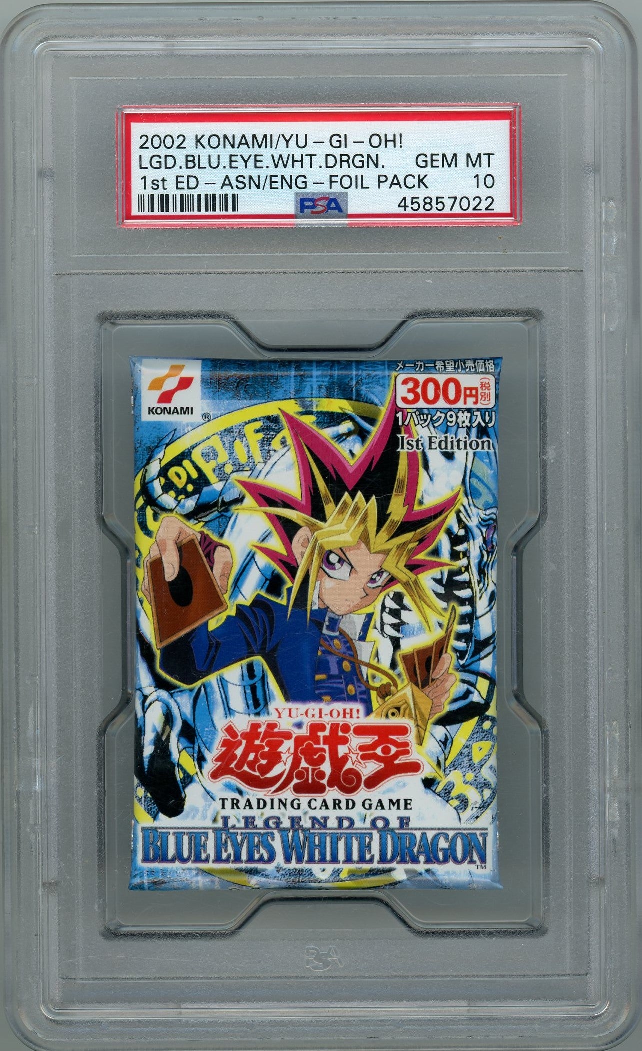 PSA 10 Blue eyes white dragon booster pack encapsulated // 2002 Konami Yugioh 1st edition Asian english foil pack