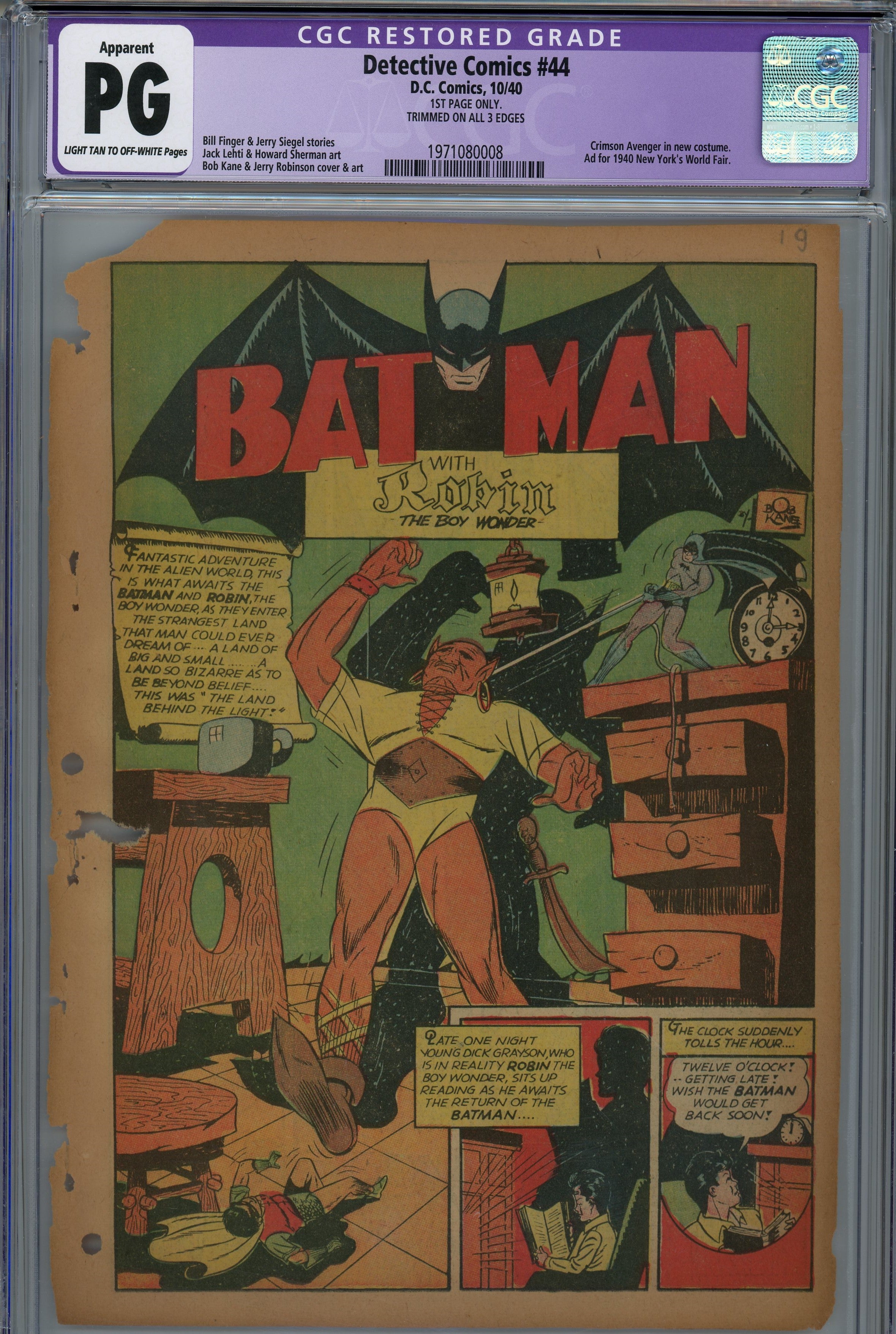 CGC PG 1940 Golden age Batman Detective comics Page 1-7 single pages