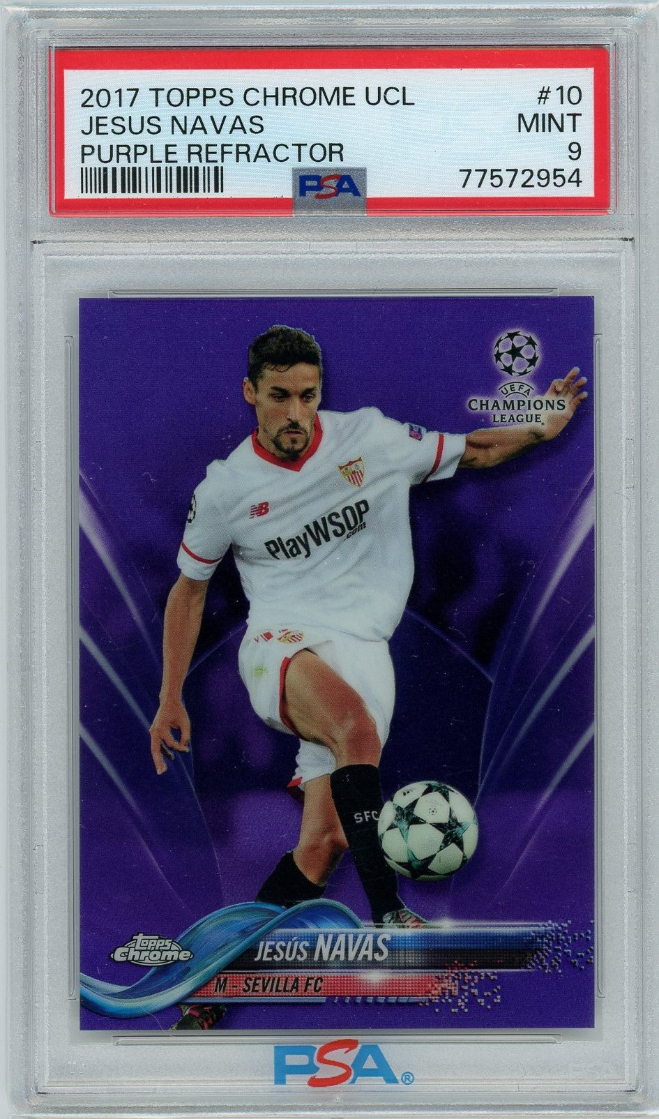 PSA 9 Jesus Navas 25/250 // 2017 Topps Chrome UCL// Purple Refractor #70