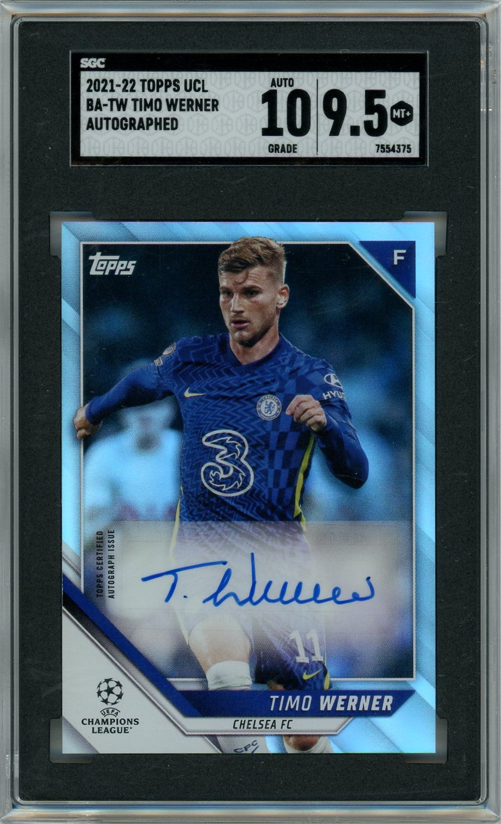 SGC 9.5 Timo Werner AUTO // 2019 Topps Chrome UCL // Speckle Refractor #42