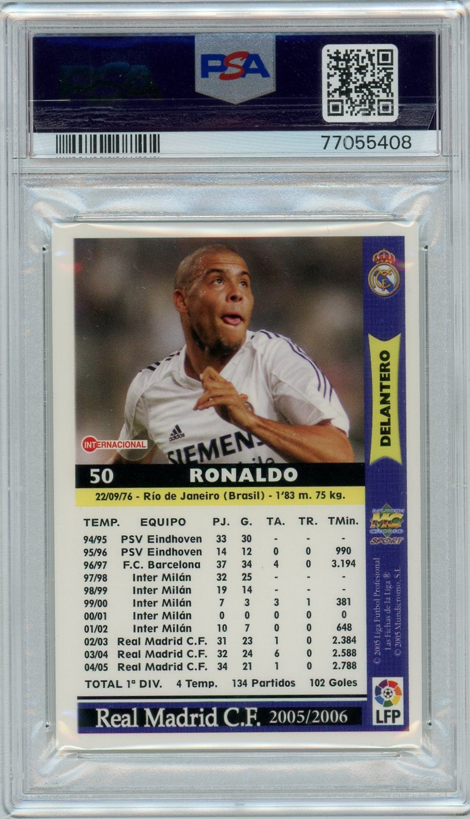 PSA 8 Ronaldo // 2005-2006 Mundicromo // Las Fichas De La Liga #50