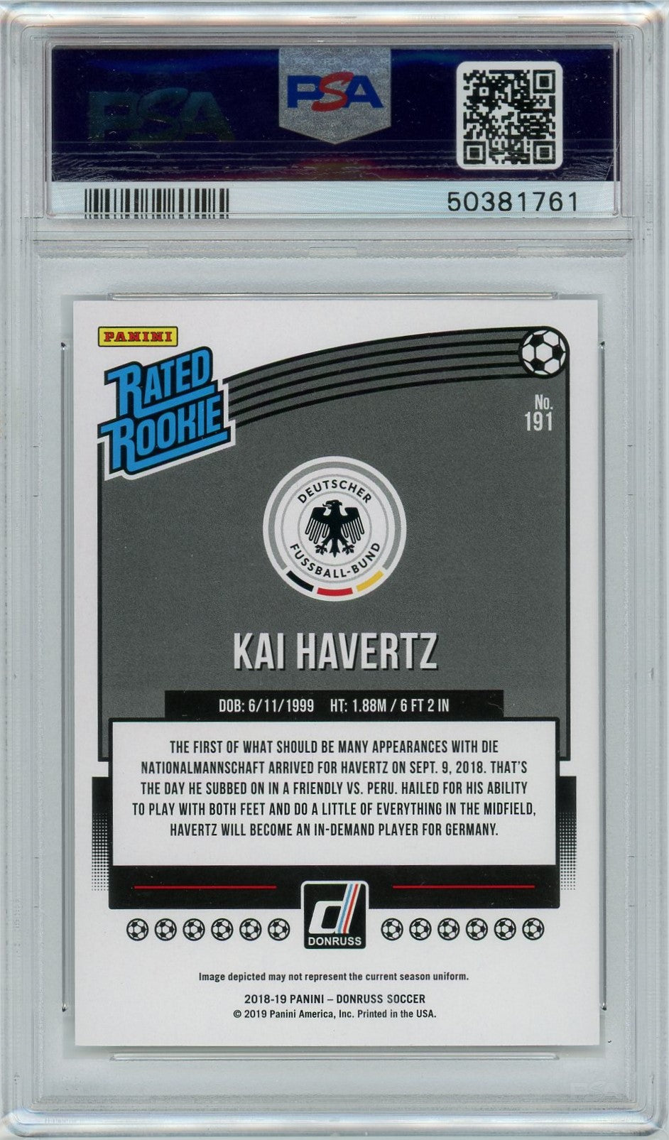 PSA 9 Kai Havertz // 2018 Panini Donruss #191