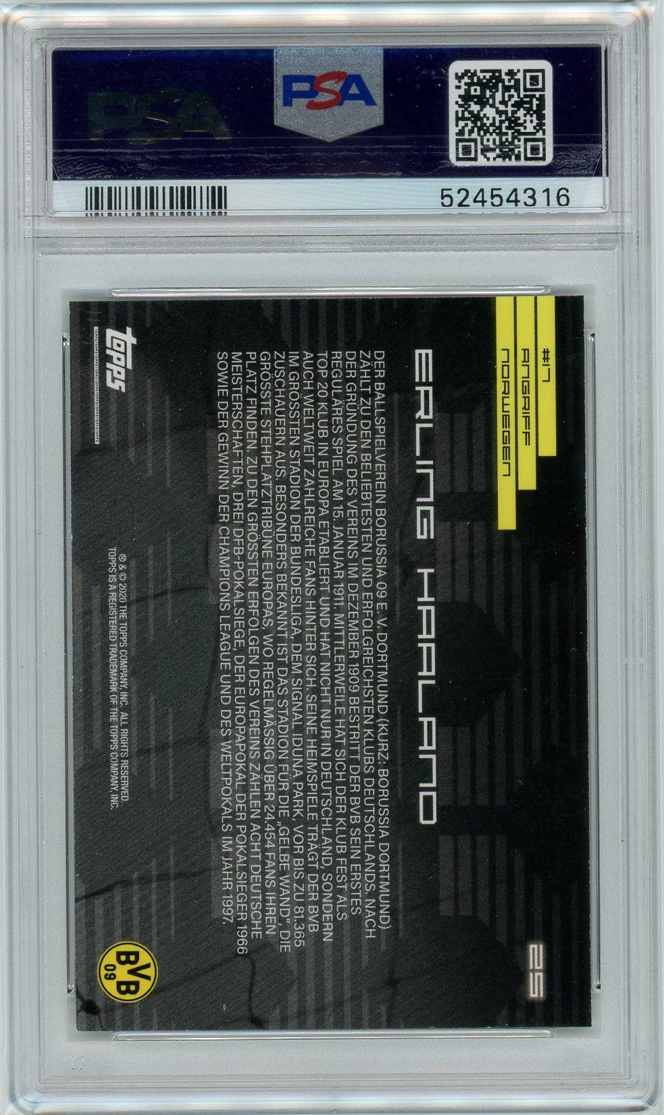 PSA 9 Erling Haaland // 2020 Topps x BVB // Borussia Dortmund #25