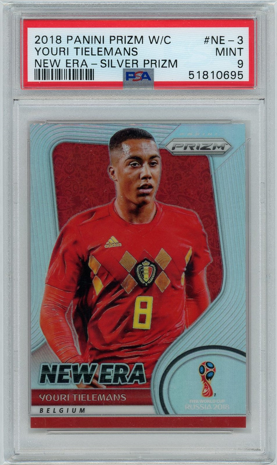 PSA 9 Youri Tielemans / 2018 Panini prizm W/C // New Era - Silver Prizm #NE-3