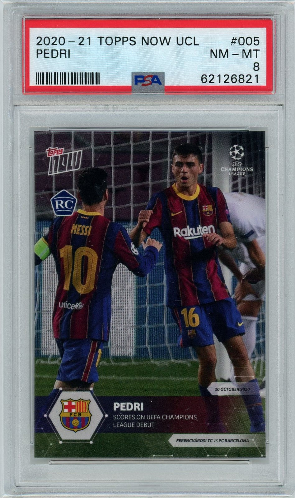 PSA 8 Pedri and Messi // 2020 Topps Now UCL// Barcelona #005