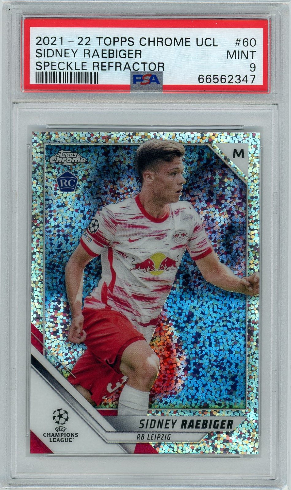 PSA 9 Sidney Raebiger // Speckle Refractor // 2021-2022 Topps Now UCL #60