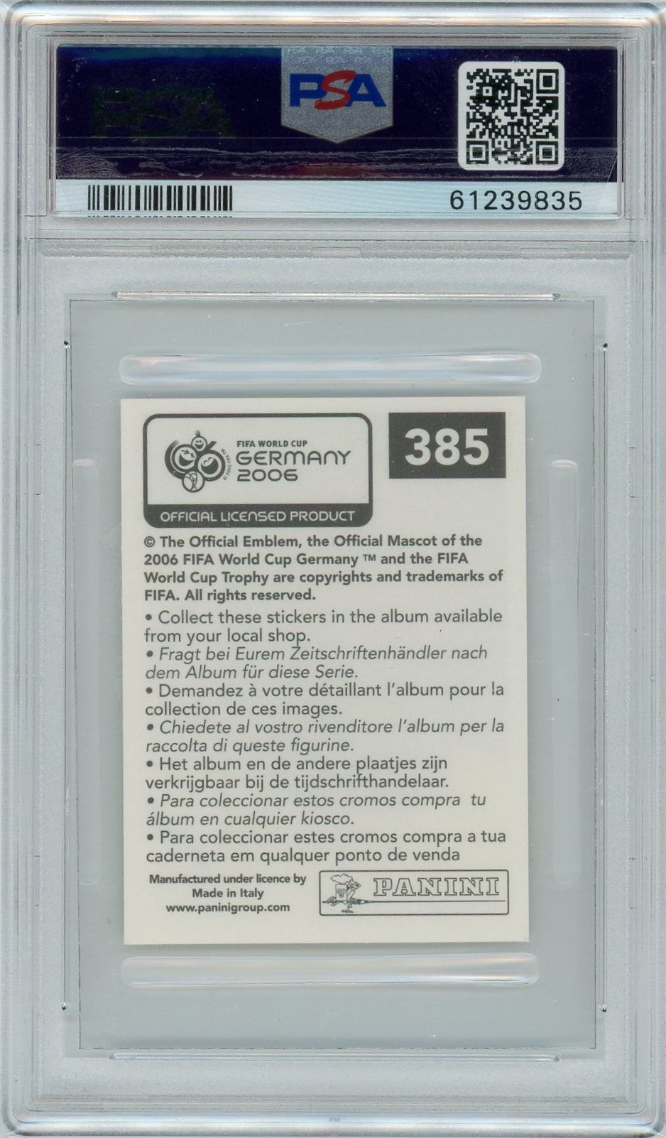 PSA 8 Roberto Carlos // 2006 Panini World Cup // Germany Sticker #385