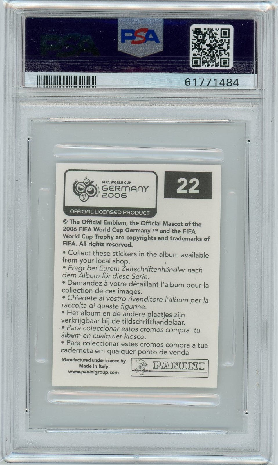 PSA 8 Philipp Lahm // 2006 Panini World Cup // Germany Sticker #22