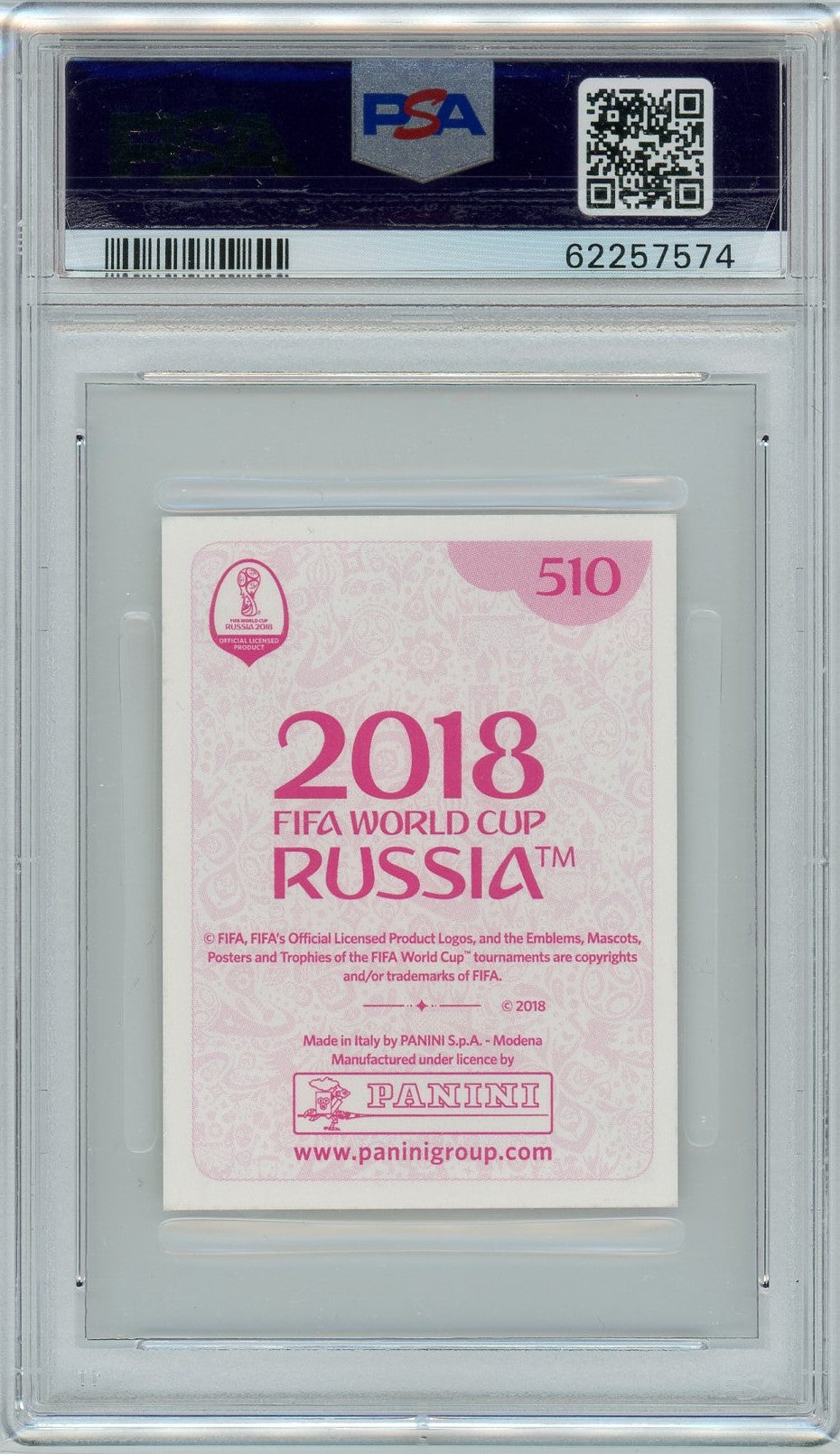 PSA 6 Kevin De Bruyne // 2018 Panini World Cup // Stickers Pink Back #510