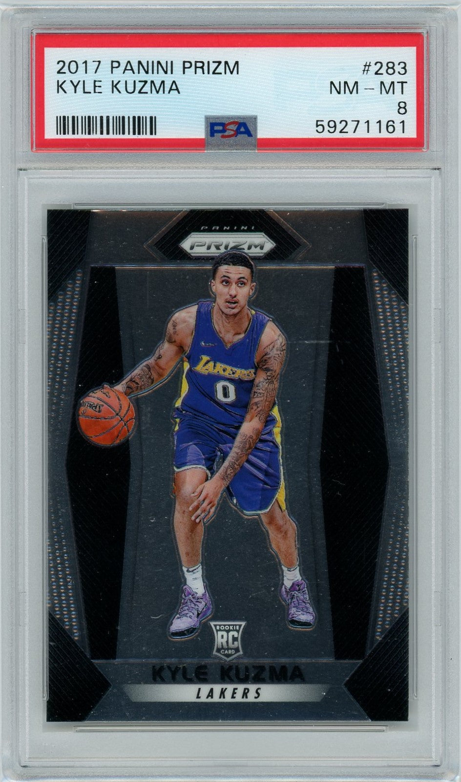 PSA 8 Kyle Kuzma base set Laker // 2017 Panini Prizm #283