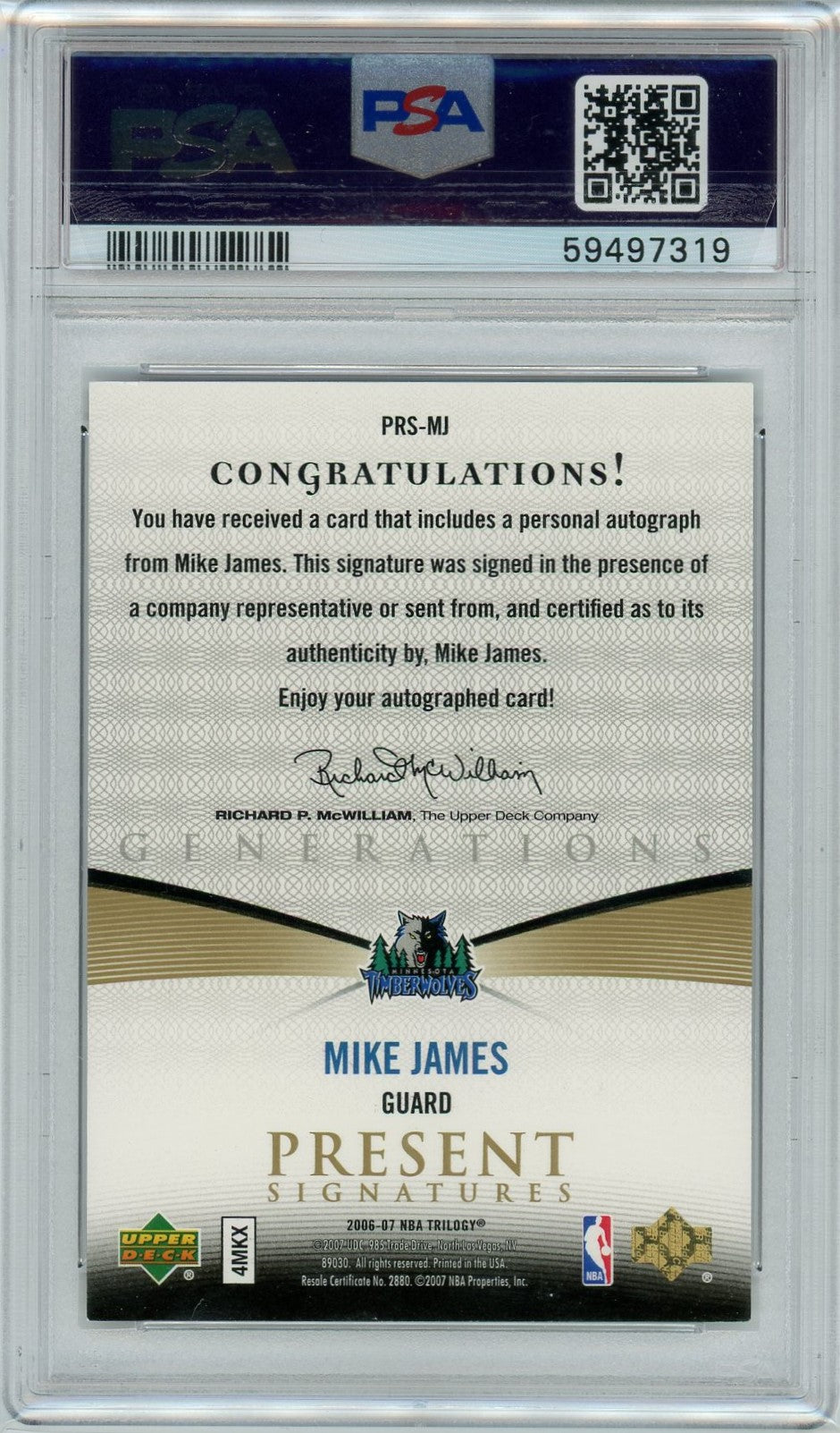 PSA 7 Mike James Auto // 2006 U.D Trilogy // Generations Present Sign #PRSMJ