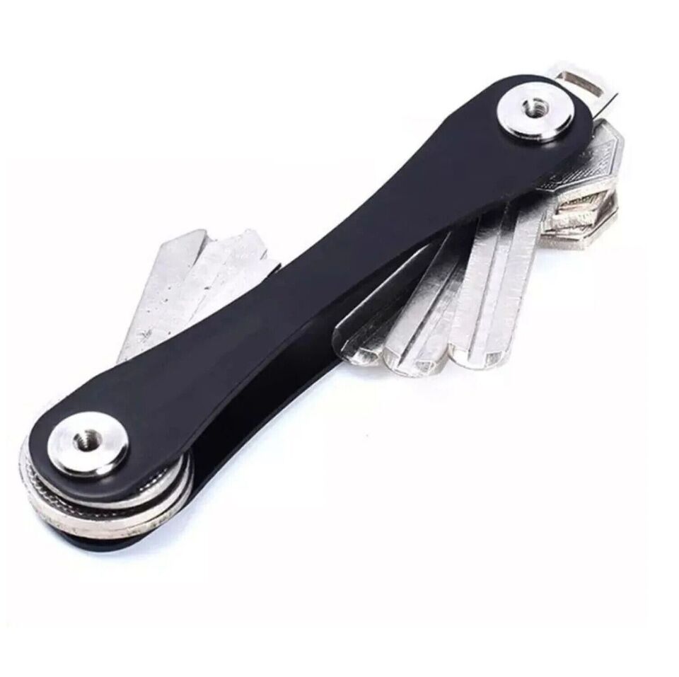 7-12 Keys Key Holder Compact Smart Organizer Pocket Size Ring Aluminium (BLACK)