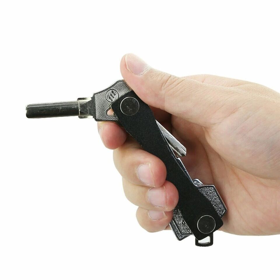 7-12 Keys Key Holder Compact Smart Organizer Pocket Size Ring Aluminium (BLACK)