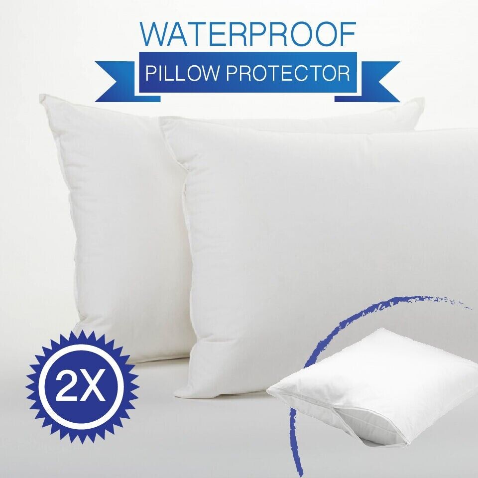 2x Natural Cotton Cover Pillow Protector Zip Closure Standard Case