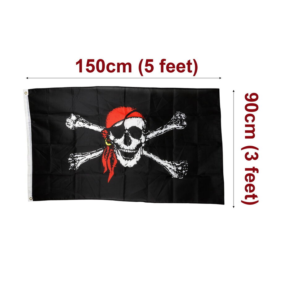 Jolly Roger Skull Flag Caribbean Crossed Bones Bandana Pirate 90x150 cm 1x
