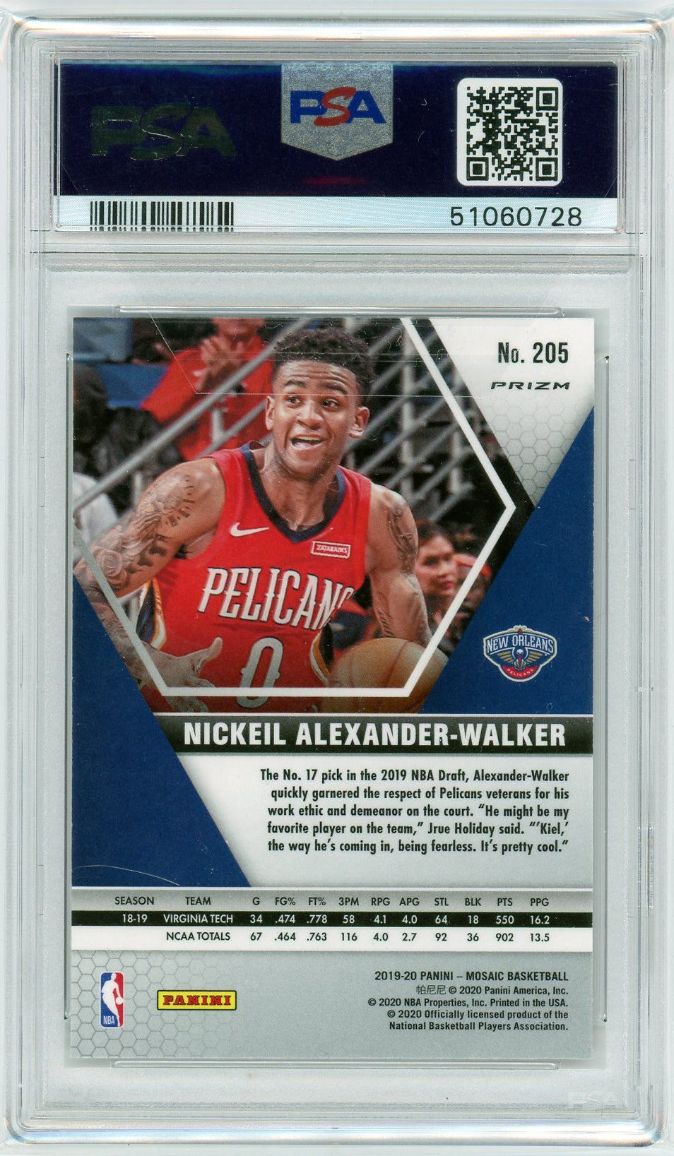 PSA 9 Nickeil Alexander Walker // Red Mosiac // 2019 Panini Mosaic