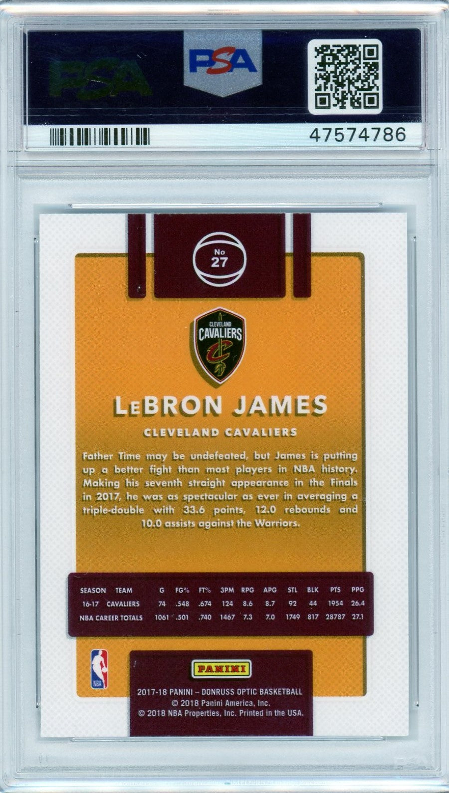 PSA 9 Lebron James // 2017 Panini Donruss Optic