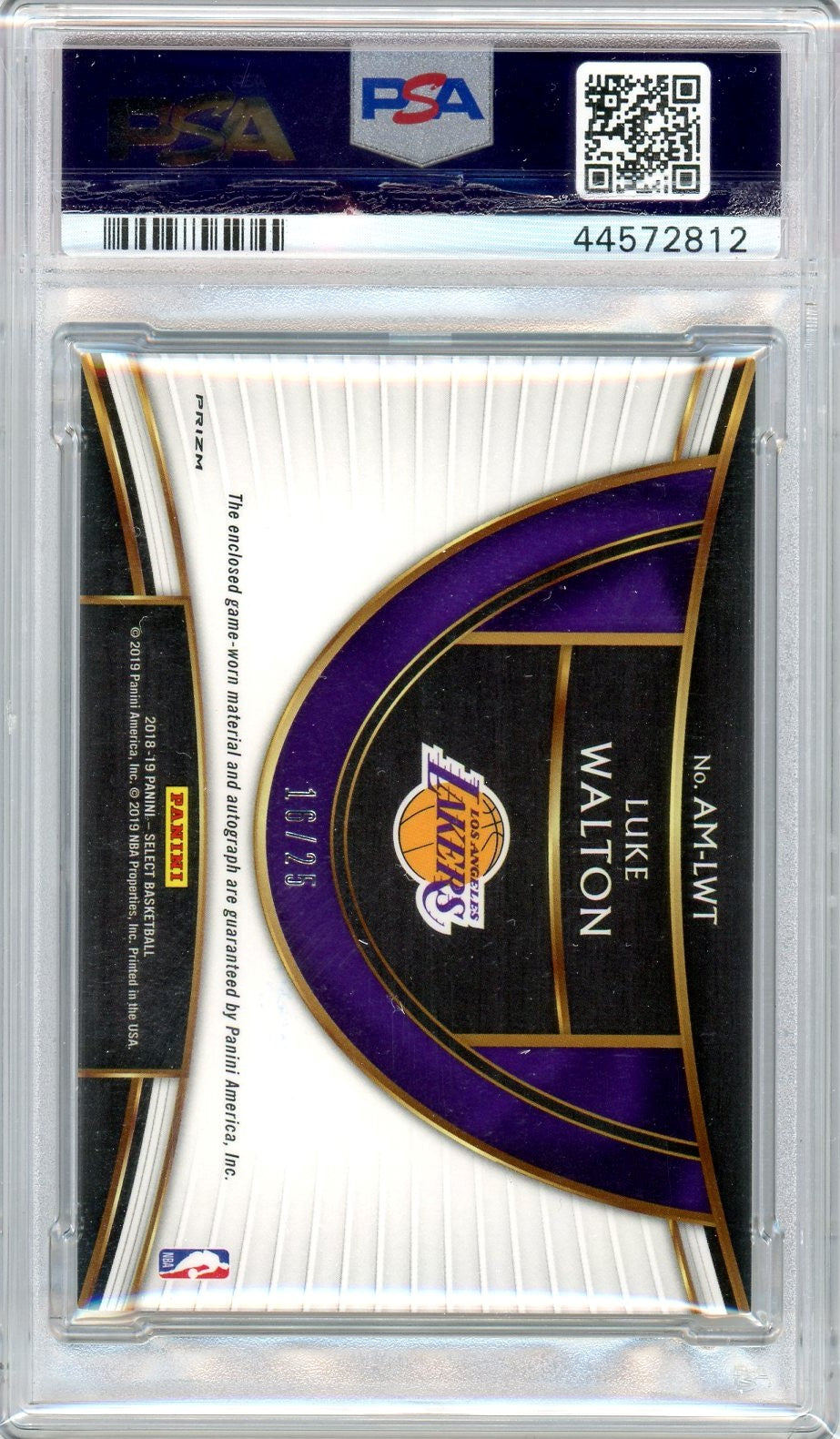 PSA 9 luke Walton Auto 10 (13/25) // Tie Dye signature - POP 1 // 2018 Panini Select