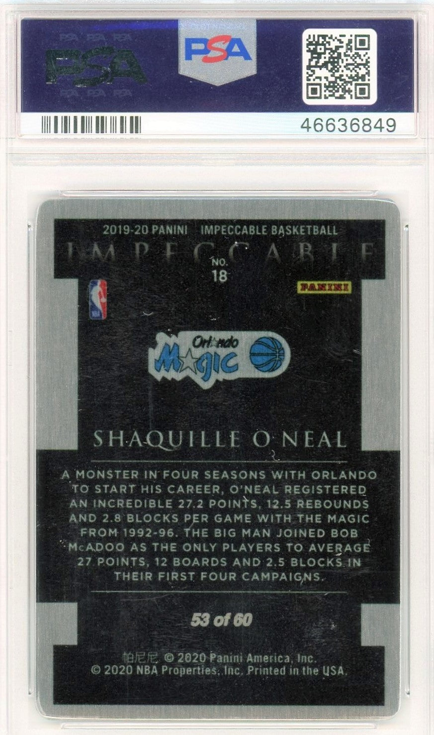 PSA 8 Shaquille O'Neal // Stainless Stars - Red // 2019 Panini Impeccable