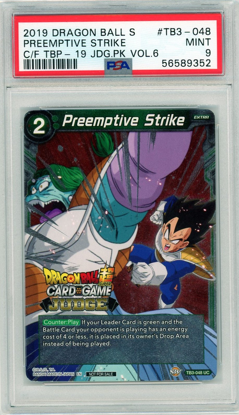 PSA 9 Preemptive Strike Vegeta // 2019 Dragon ball Super Judge card // PSA 9 Preemptive Strike Vegeta // 2019 Dragon ball Super Judge card //