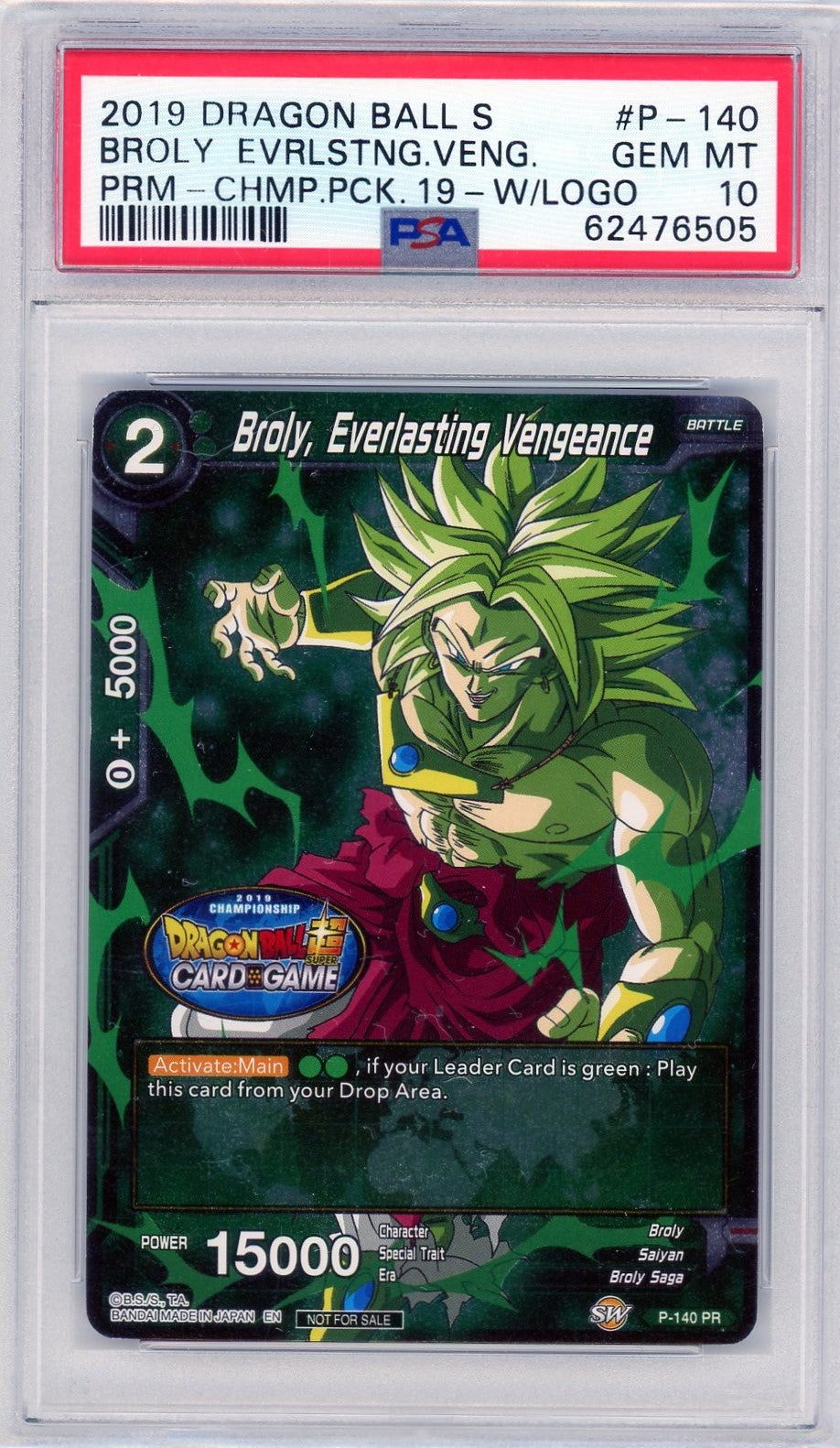 PSA 10 Broly Everlasting Vengeance // 2019 Dragon ball super // championship pack with logo #P-140