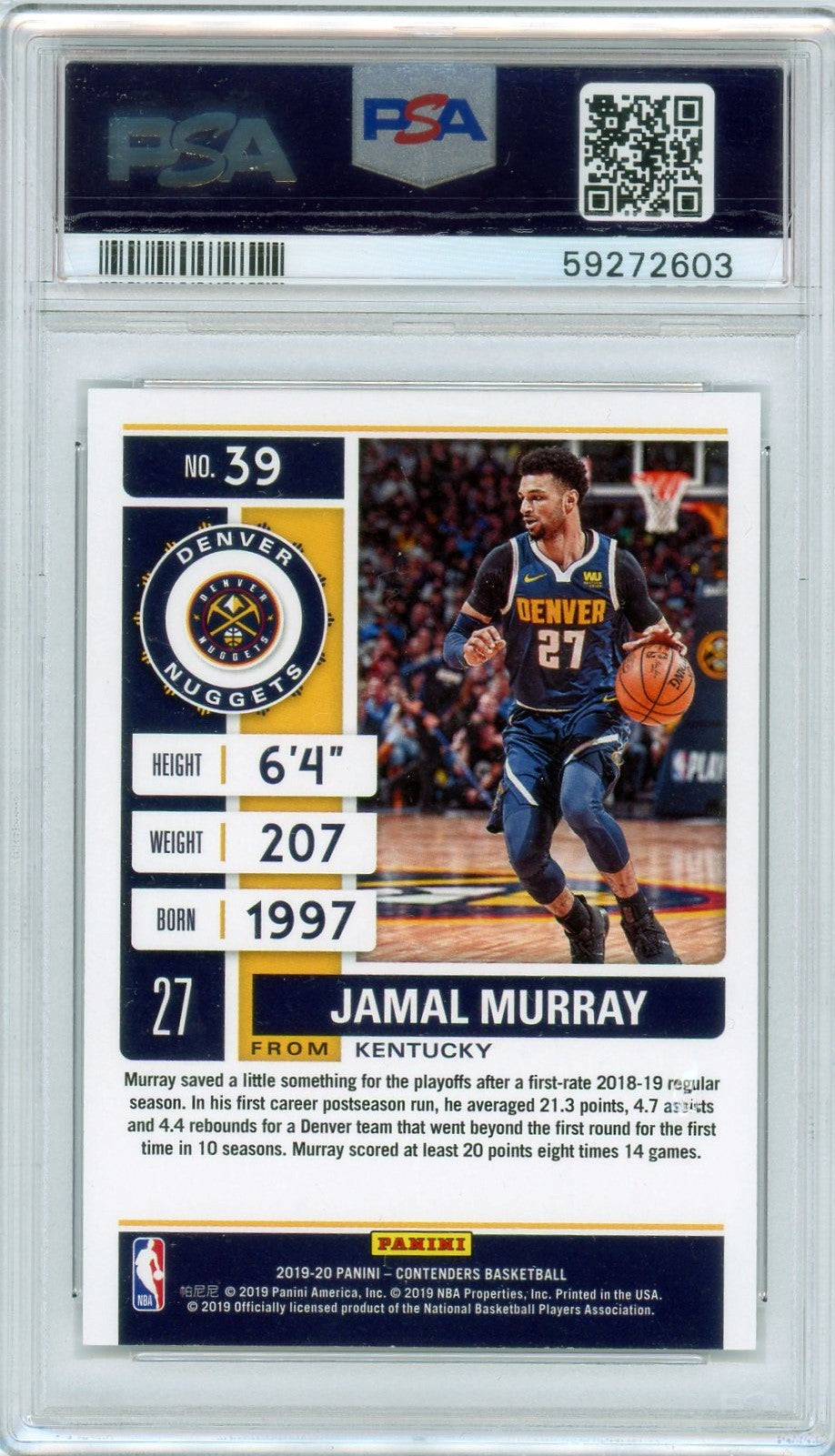PSA 10 Jamal Murray 19/65 // 2019 Panini Contenders // The final ticket #39