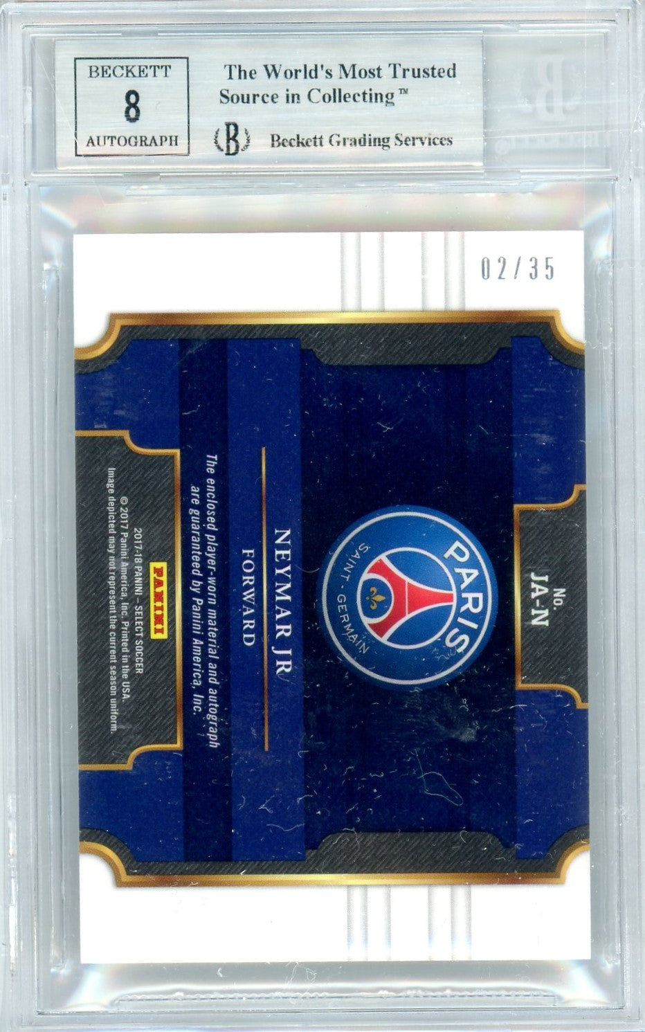 Beckett 9 Neymar Junior Signature 02/35 with subgrades // Jersey Autographs 2017-2018 Select #37
