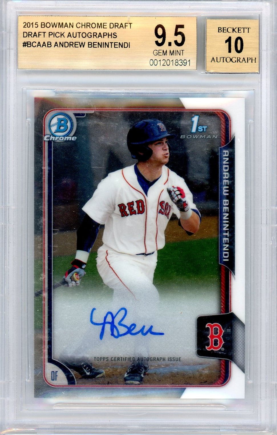 Beckett 9.5 with 10 autograph Andrew Benintendi // 2015 Bowman chroma draft signature // #BCAAB