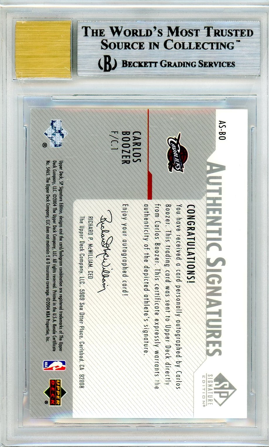 Beckett 8.5 with 10 autograph Carlos Boozer with subgrades// 2003-2004 signature edition // #BCAAB