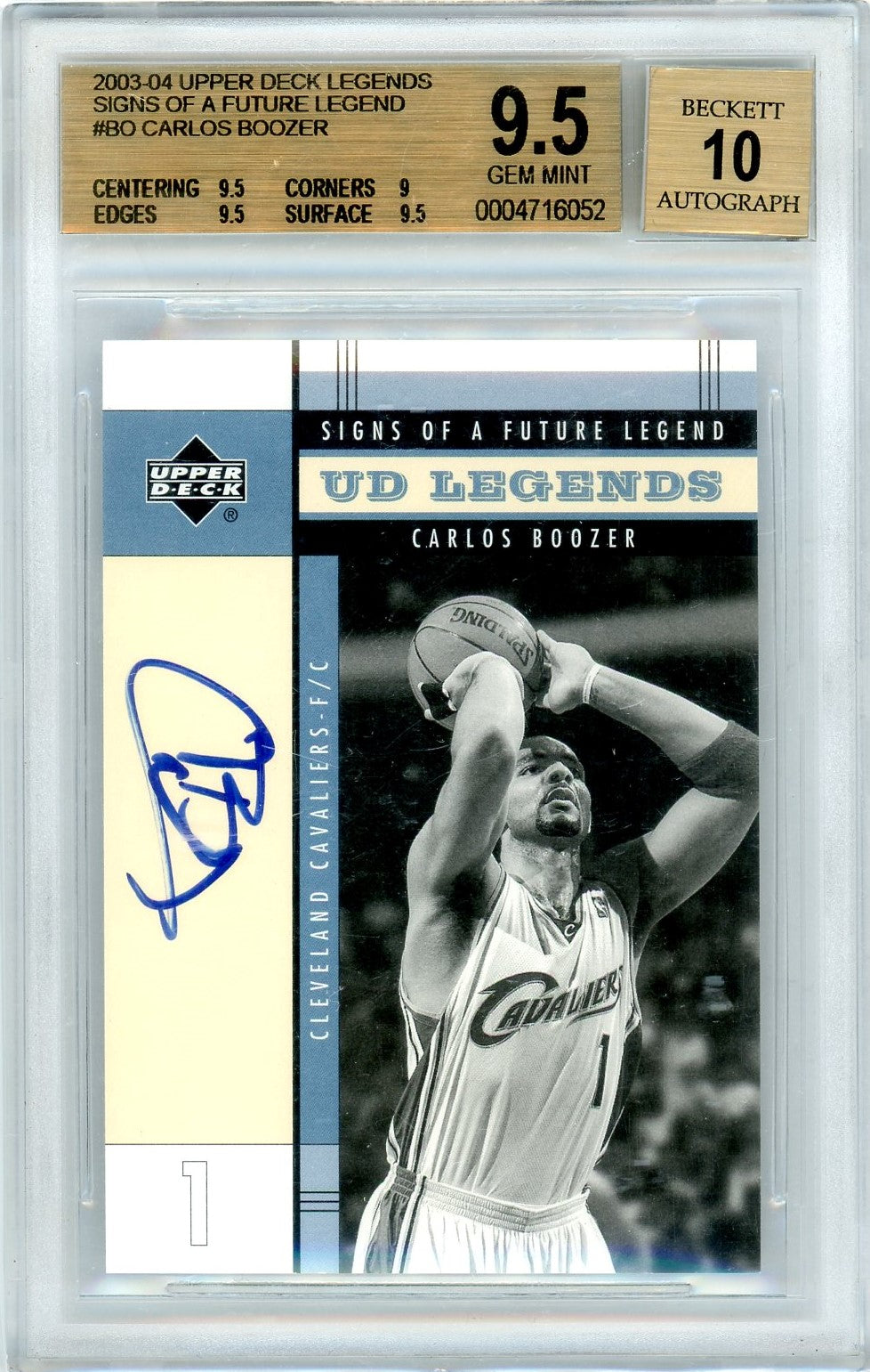 Beckett 9.5 with 10 autograph Carlos Boozer with subgrades// 2003-2004 upper deck legends // signs of a future legend // #BCAAB