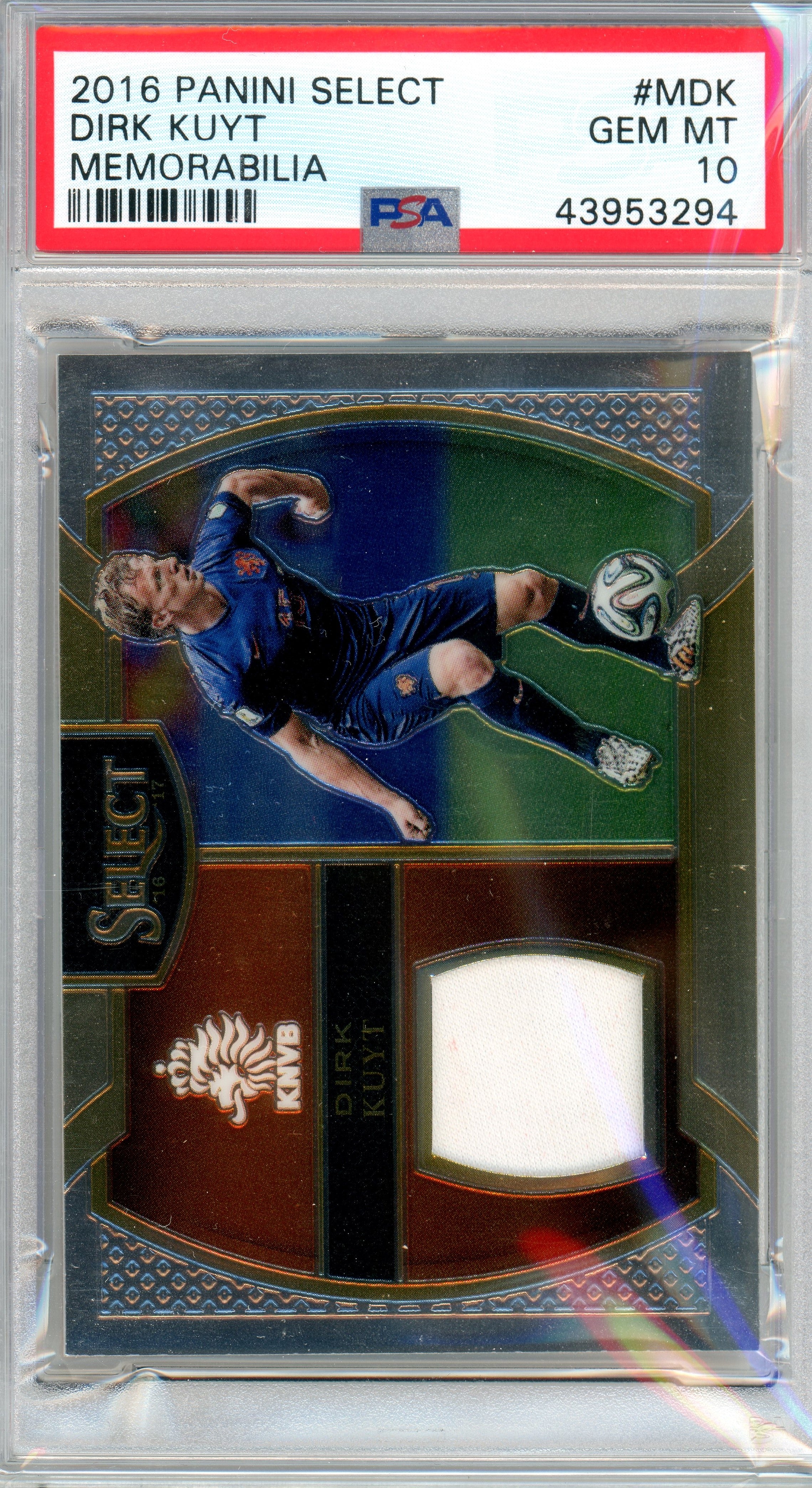PSA 10 Gem Mint Dirk Kuyt Patch // 2016 Panini Select Memorabilia