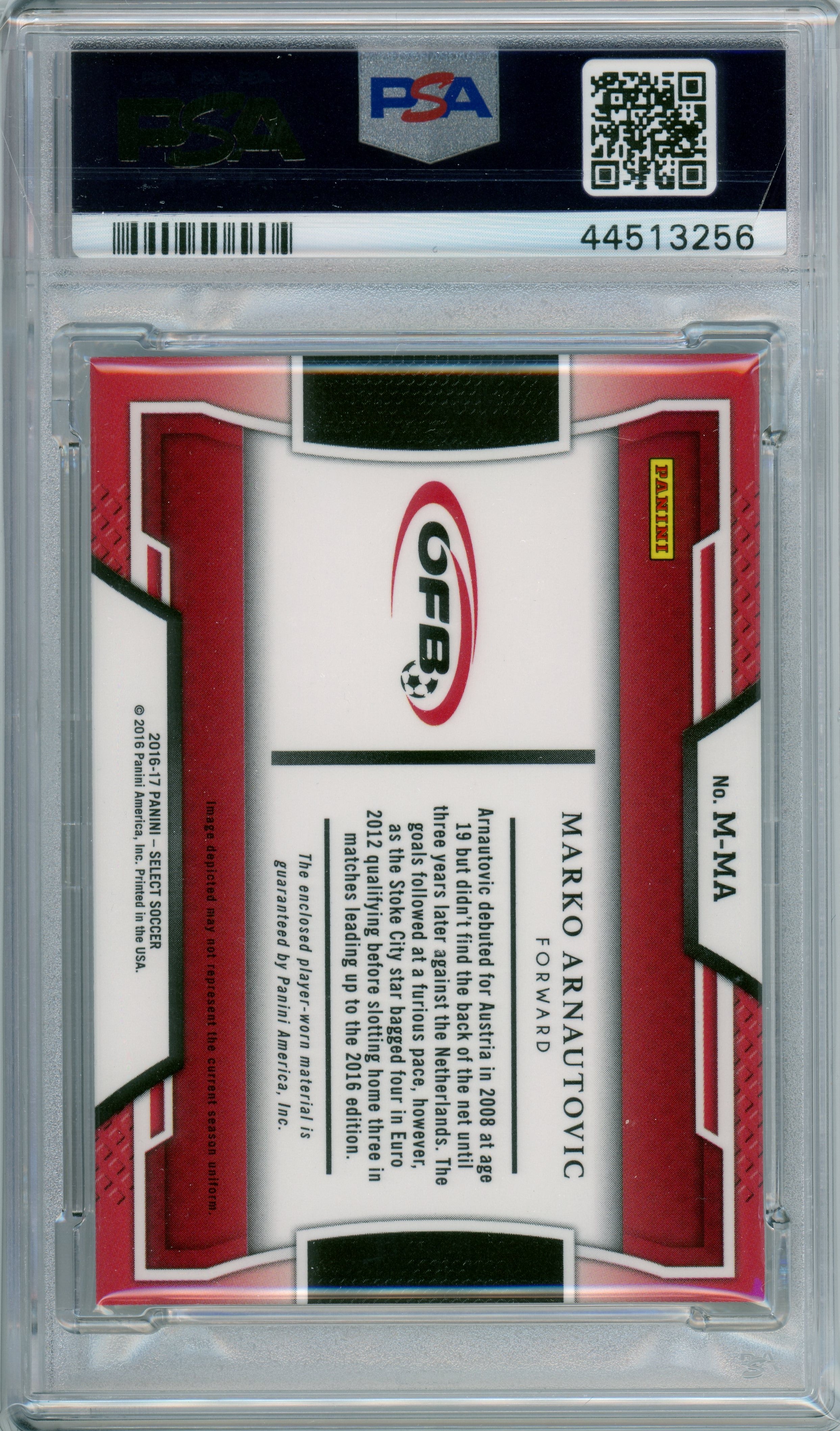 PSA 10 Gem Mint Marko Arnautovic Patch // 2016 Panini Select Memorabilia
