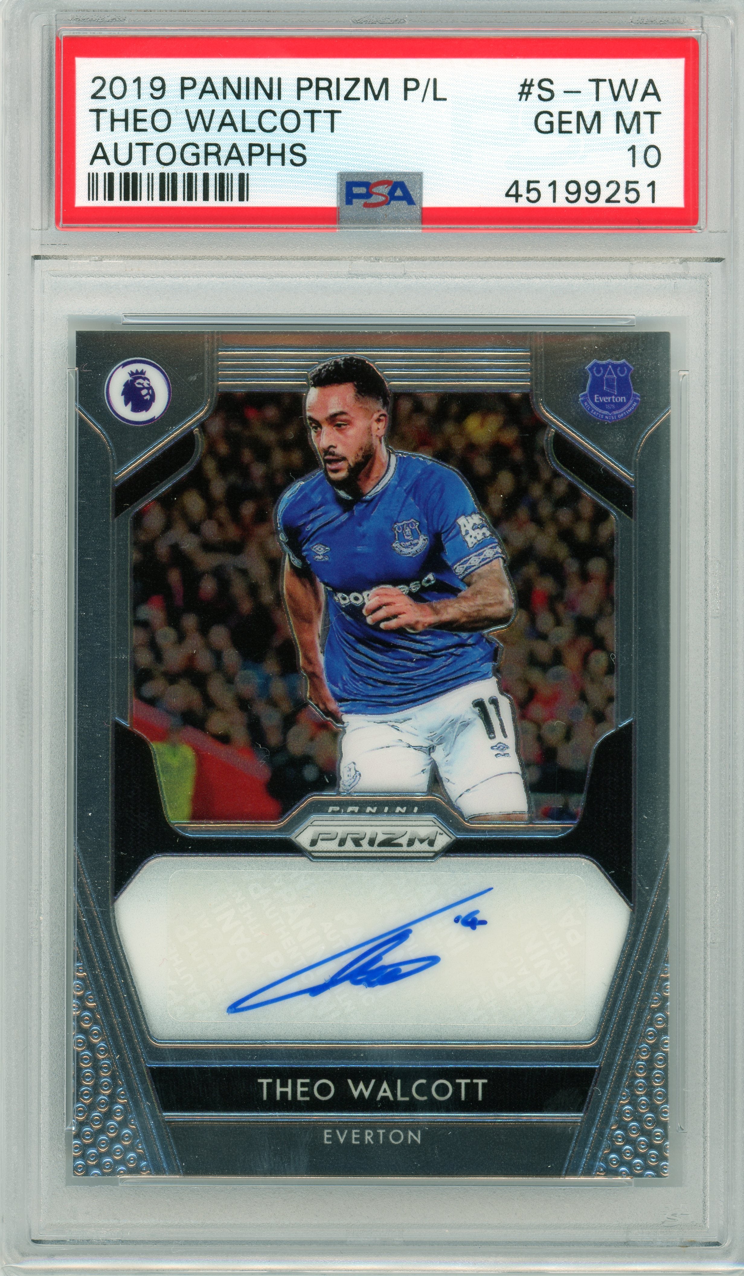 PSA 10 Gem Mint Theo Walcott Auto // POP 1 // 2019 Panini Prizm Premier League // Autographs #S-TWA