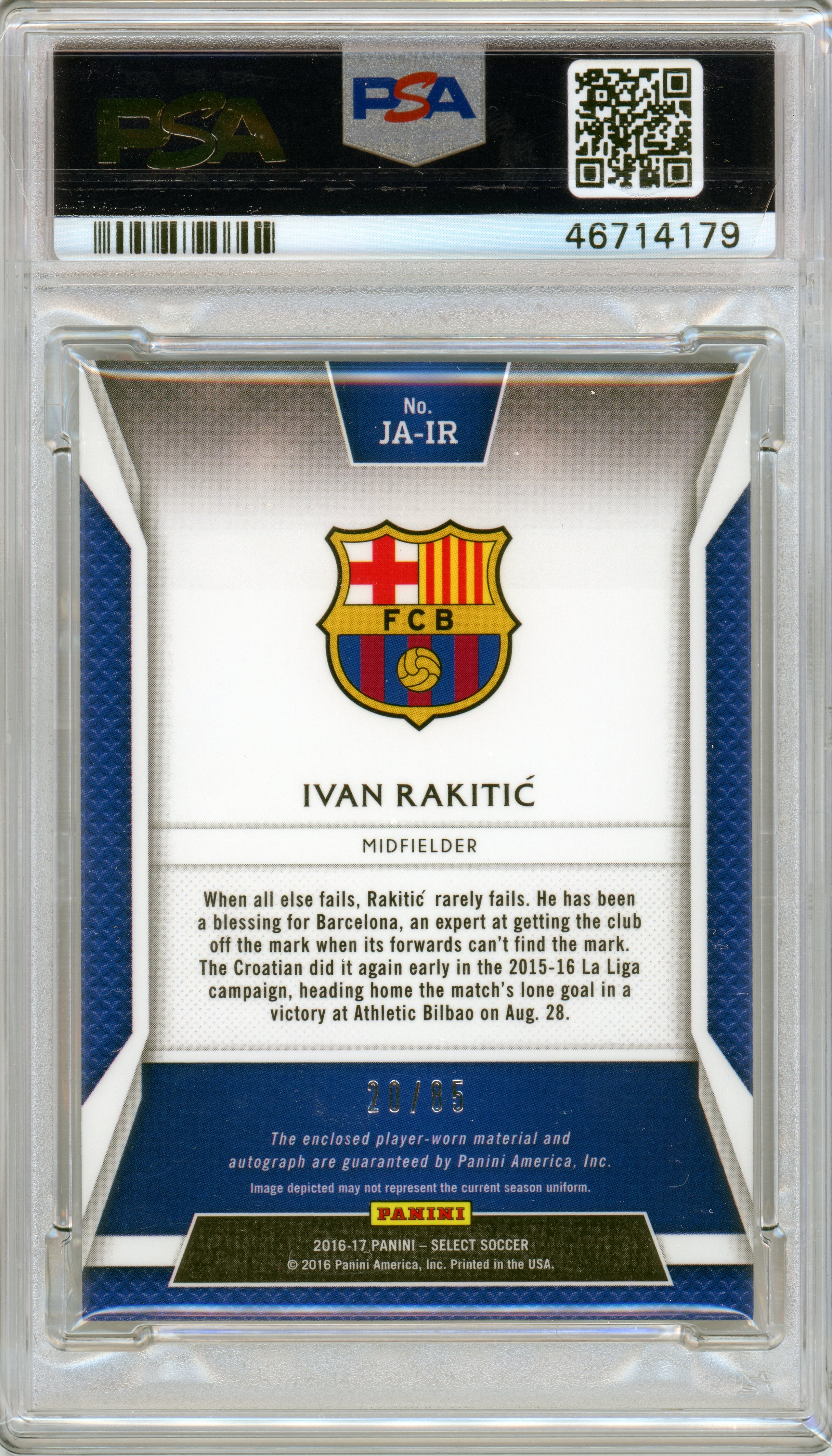 PSA 10 Gem Mint Ivan Rakitic Patch Auto // POP 2 // Jersey Autographs #JA-IR
